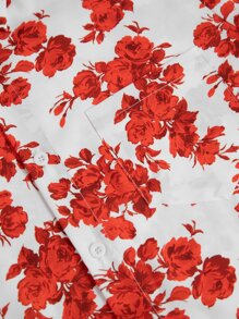 Manfinity Men Floral Print Shirt & Drawstring Waist Shorts Without Tee - Red and White - View 5