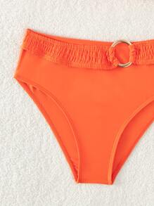 SHEIN Swim Solid Ring Detail Underwire Summer Beach Bikini Set Bathing Suit - Orange - View 4