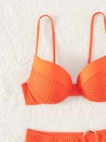 SHEIN Swim Solid Ring Detail Underwire Summer Beach Bikini Set Bathing Suit - Orange - View 5