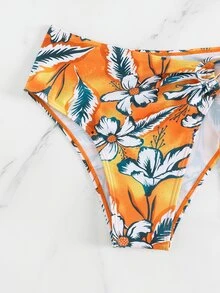 熱帶印花露背高腰夏日沙灘比基尼套裝 - 彩色 - 查看 7