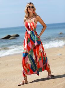 SHEIN VCAY Geo Print Cami Dress - Multicolor - View 3