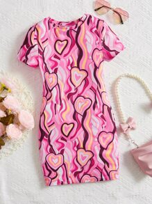 SHEIN Đầm Gái Tim Tất cả trên in Giải trí - Nhiều màu - Xem 1