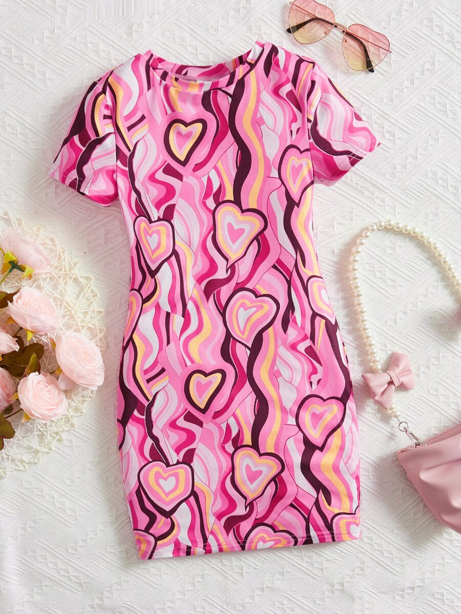 SHEIN Đầm Gái Tim Tất cả trên in Giải trí - Nhiều màu - Xem 1