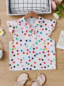 SHEIN Girls Polka Dot Print Ruffle Trim Blouse - Multicolor - View 1