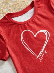 SHEIN Girls Heart & Plaid Print Snug Fit PJ Set - Multicolor - View 3