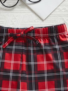 SHEIN Girls Heart & Plaid Print Snug Fit PJ Set - Multicolor - View 4
