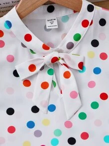 SHEIN Girls Polka Dot Print Ruffle Trim Blouse - Multicolor - View 4