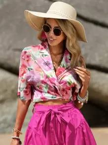 SHEIN VCAY Floral Print Drop Shoulder Shirt - Multicolor - View 1