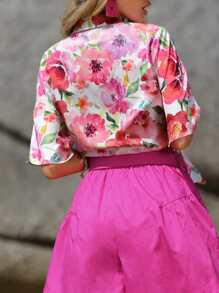 SHEIN VCAY Floral Print Drop Shoulder Shirt - Multicolor - View 2