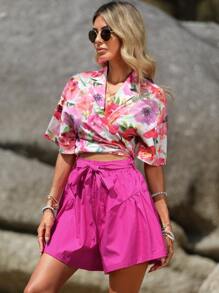 SHEIN VCAY Floral Print Drop Shoulder Shirt - Multicolor - View 6