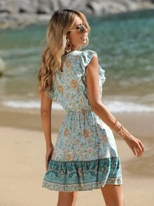 SHEIN VCAY Floral Print Ruffle Hem Dress - Multicolor - View 2