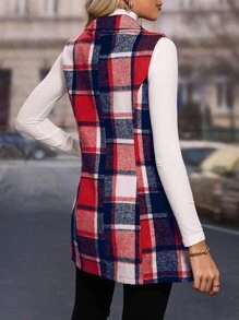 SHEIN LUNE 1pc Plaid Print Lapel Neck Vest Coat - Multicolor - View 2