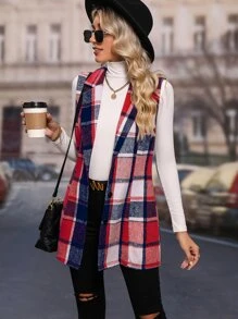 SHEIN LUNE 1pc Plaid Print Lapel Neck Vest Coat - Multicolor - View 3