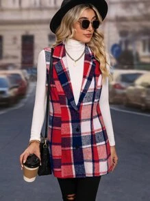 SHEIN LUNE 1pc Plaid Print Lapel Neck Vest Coat - Multicolor - View 4