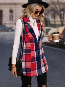 SHEIN LUNE 1pc Plaid Print Lapel Neck Vest Coat - Multicolor - View 5