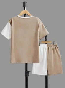 SHEIN Boys Letter Graphic Two Tone Tee & Shorts - Multicolor - View 2