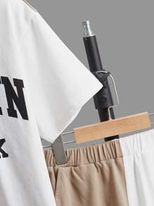 SHEIN Boys Letter Graphic Two Tone Tee & Shorts - Multicolor - View 3