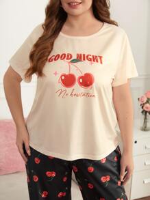 Plus Cherry & Letter Graphic PJ Set - Multicolor - View 4