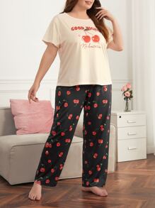 Plus Cherry & Letter Graphic PJ Set - Multicolor - View 5