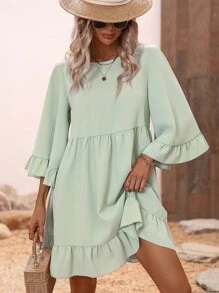 Breezaya Đầm Xù Viên lá sen màu trơn Dễ thương - Màu xanh Bạc hà - Xem 1