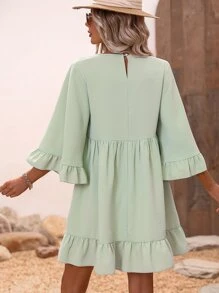 Breezaya Đầm Xù Viên lá sen màu trơn Dễ thương - Màu xanh Bạc hà - Xem 2