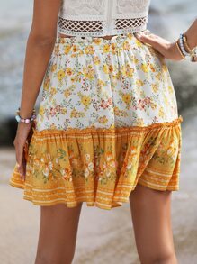 SHEIN VCAY Floral Print Elastic Waist Skirt - Multicolor - View 2