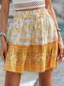 SHEIN VCAY Floral Print Elastic Waist Skirt - Multicolor - View 3