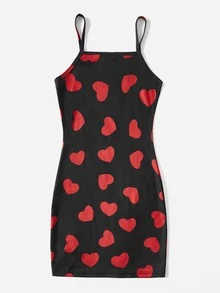 Girls 1pc Heart Print Cami Dress - Black - View 2