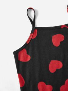 Girls 1pc Heart Print Cami Dress - Black - View 3