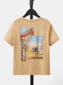 SHEIN Boys Letter & Picture Print Tee - Khaki - View 1
