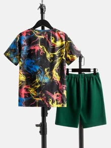 SHEIN Boys Reflective Allover Print Tee & Shorts - Multicolor - View 3