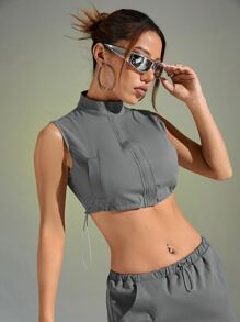 SHEIN ICON Solid Crop Tank Top - Grey - View 2