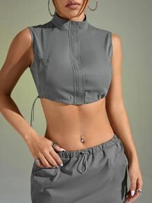 SHEIN ICON Solid Crop Tank Top - Grey - View 3