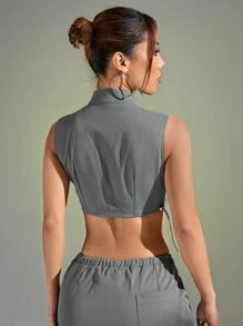 SHEIN ICON Solid Crop Tank Top - Grey - View 5