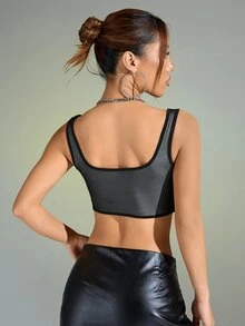 SHEIN ICON Contrast Stitch Asymmetrical Hem Tank Top - Black - View 3