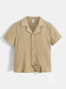 SHEIN Áo sơ mi bé trai Nút phía trước màu trơn Giải trí - Màu be - Xem 1