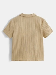 SHEIN Áo sơ mi bé trai Nút phía trước màu trơn Giải trí - Màu be - Xem 2