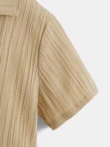 SHEIN Áo sơ mi bé trai Nút phía trước màu trơn Giải trí - Màu be - Xem 3