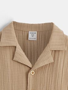 SHEIN Áo sơ mi bé trai Nút phía trước màu trơn Giải trí - Màu be - Xem 4