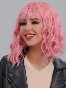 中等卷人造假髮帶劉海 - 粉色 - 查看 3