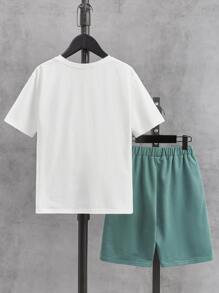 SHEIN Tween Boy Dinosaur Print Tee & Shorts - Multicolor - View 2