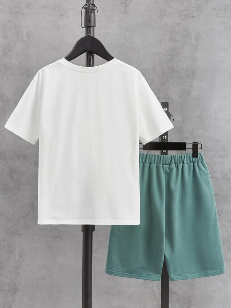 SHEIN Chicos Shorts con camiseta con estampado de dinosaurio - Multicolor - Añade 2