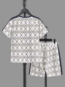 SHEIN Boys Letter & Chain Print Contrast Side Seam Tee & Shorts - Multicolor - View 2