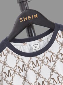 SHEIN Boys Letter & Chain Print Contrast Side Seam Tee & Shorts - Multicolor - View 3