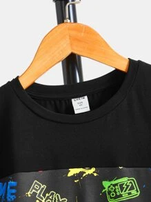 SHEIN Boys Reflective Gamepad Print Tee & Shorts - Multicolor - View 4