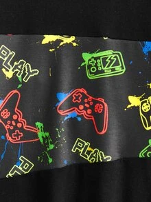 SHEIN Boys Reflective Gamepad Print Tee & Shorts - Multicolor - View 5