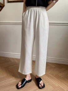 DAZY 彈性腰帶寬鬆直筒剪裁牛仔褲 - 白色 - 查看 5