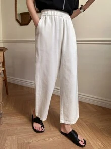 DAZY 彈性腰帶寬鬆直筒剪裁牛仔褲 - 白色 - 查看 6