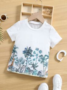 Toddler Boys Tropical Print Tee - White - View 1