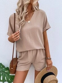 SHEIN LUNE 蝙蝠袖襯衫和短褲